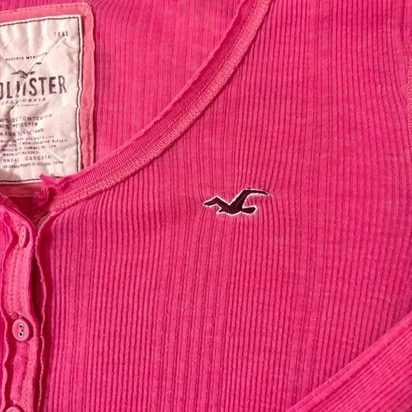 Hollister 2000s Pink Ribbed Quarter Sleeve Top - Picture 3 of 8
